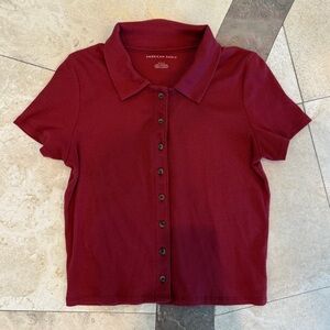 American Eagle Outfitters Deep Red Button-Up Polo